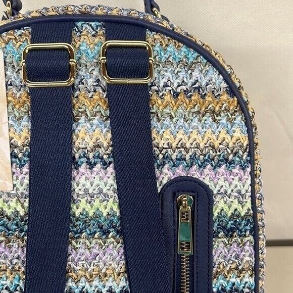 NEW NWT TOMMY BAHAMA Straw-Striped Backpack MULTI COLOR blue purple mint boho - Picture 5 of 8
